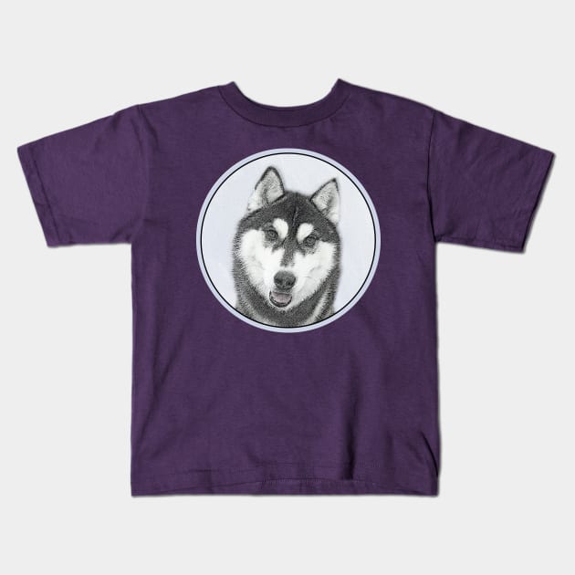 Siberian Husky (Black and White) Kids T-Shirt by Alpen Designs